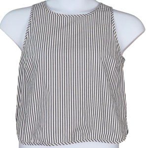 Madewell White and Gray Striped Sleeveless Cropped Cotton Top Size Small EUC